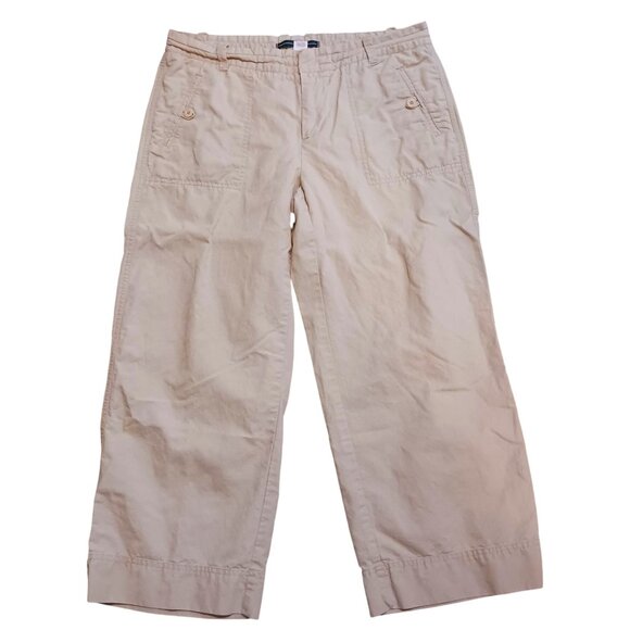 Gap‎ Khaki Linen/Cotton Blend Wide-Leg Cropped Pants w/ Drawstring & Pockets, 10 - Picture 1 of 10